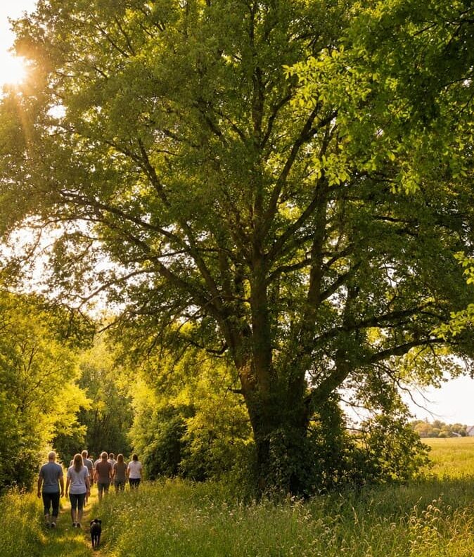 une équipe organise un walk pendant son séminaire nature